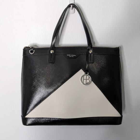 Henri Bendel West 57th Carry All Tote Handbag Saffiano Colorblock Black White - Picture 14 of 14